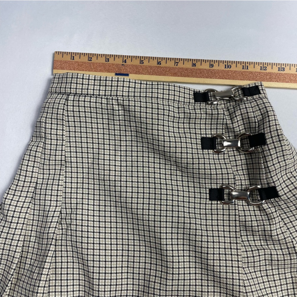 MGR Plaid Mini Skirt 3 Ivory Pleat Schoolgirl Harajuku Prep Grunge Academia - Picture 12 of 13